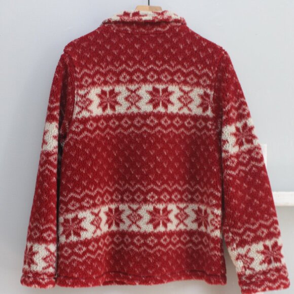 White Stag Vintage Red Cream Snowflake Deep Pile Fleece Women's Jacket sz Large - Picture 2 of 4